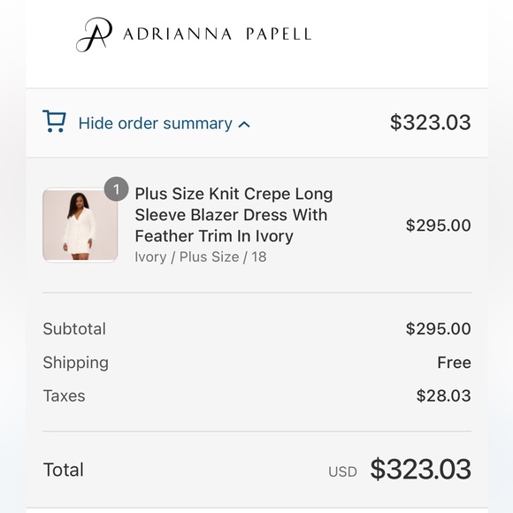 Adrianna Papell Size 18 Knit Crepe Blazer Dress w/Feather Trim - Ivory - Picture 4 of 10